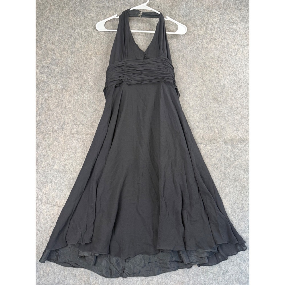 Maggy London Dress Womens 10 Black Silk Halter Ruched Waist Mid Cocktail Classic